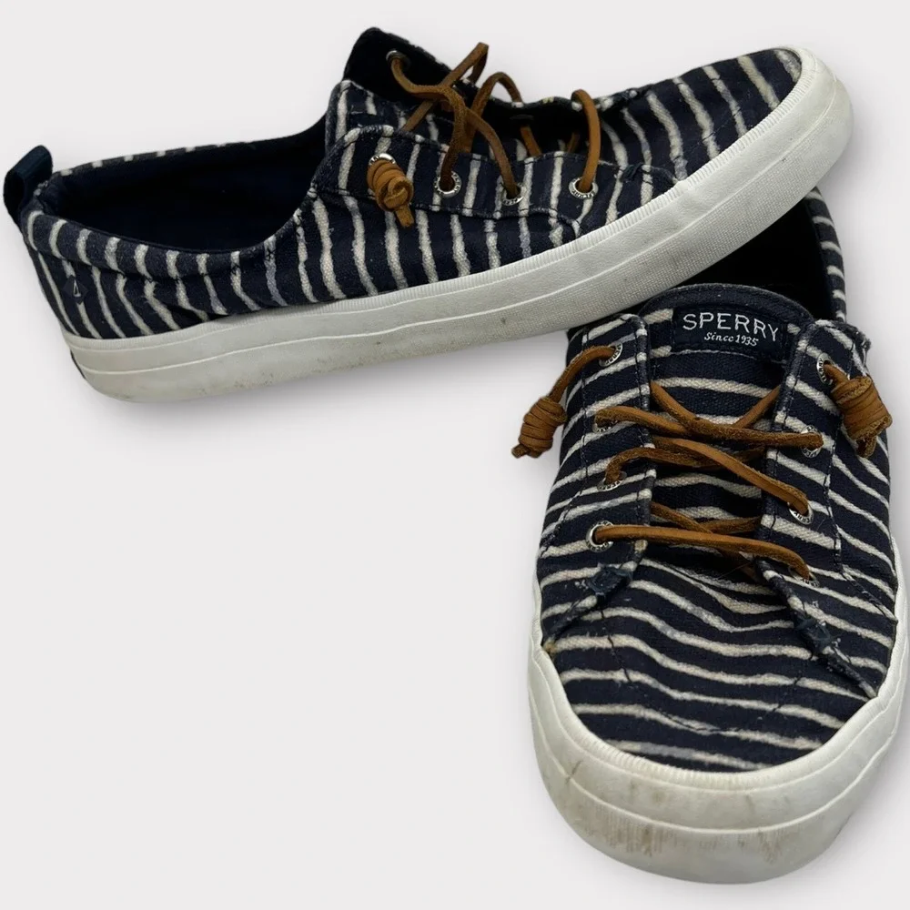 Sperry Womens 9.5 Top-Sider Boat Shoes Blue White Stripe Deck Flats Coastal